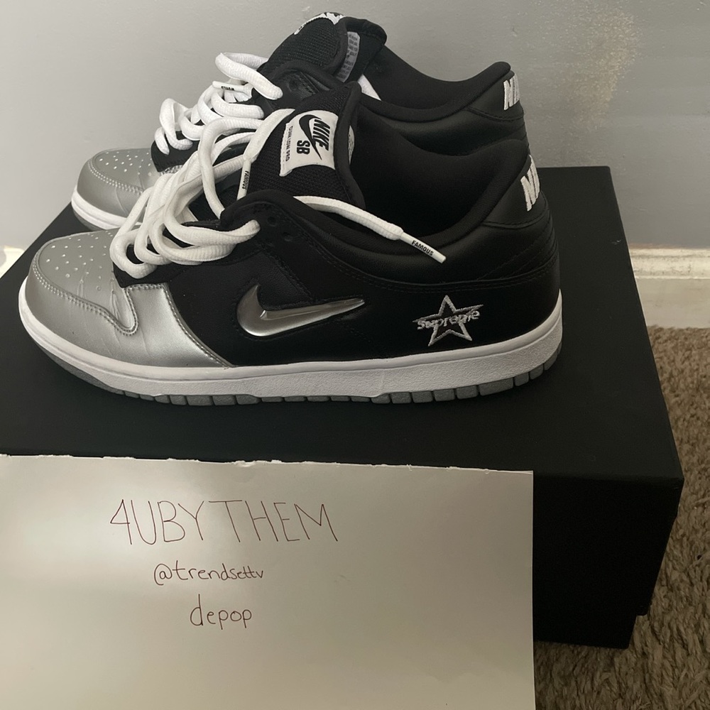 Supreme Nike sb metallic dunk low